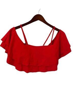 Red Ruffle Off-Shoulder Bikini Top